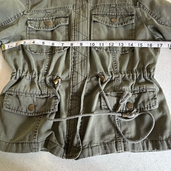 AMERICAN RAG Cie Womens sz Medium olive green hood Zip Up military Jacket cotton - Picture 13 of 16